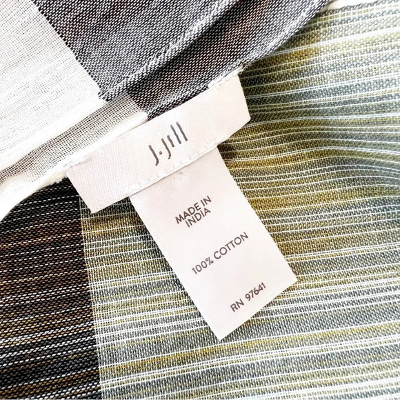 J‎ Jill Lightweight Cotton Rectangle Scarf Mint Gray Gold Wrap Coastal Grandma - Picture 2 of 7